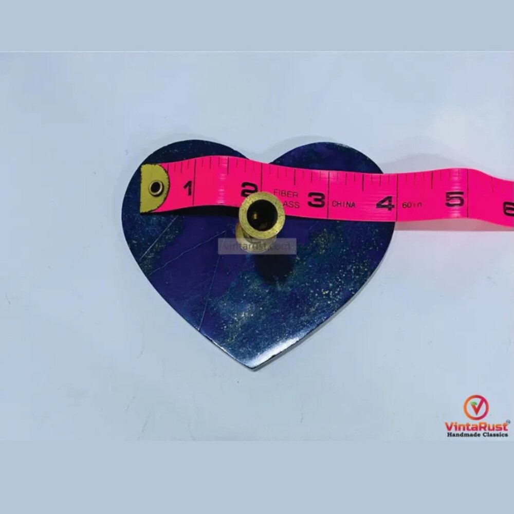 Heart Shaped Lapis Lazuli Pen Holder: Handmade Brass Desk Accessory - Picture 3 of 4